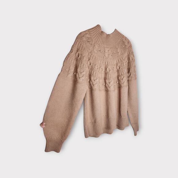 NEW Banana Republic Womens Tan Cable Knit Crewneck Sweater XL Cozy Knit - Picture 4 of 10